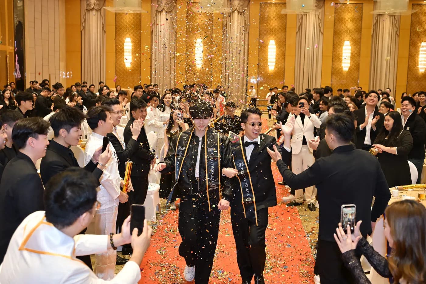 Confetti celebration with TOT sash